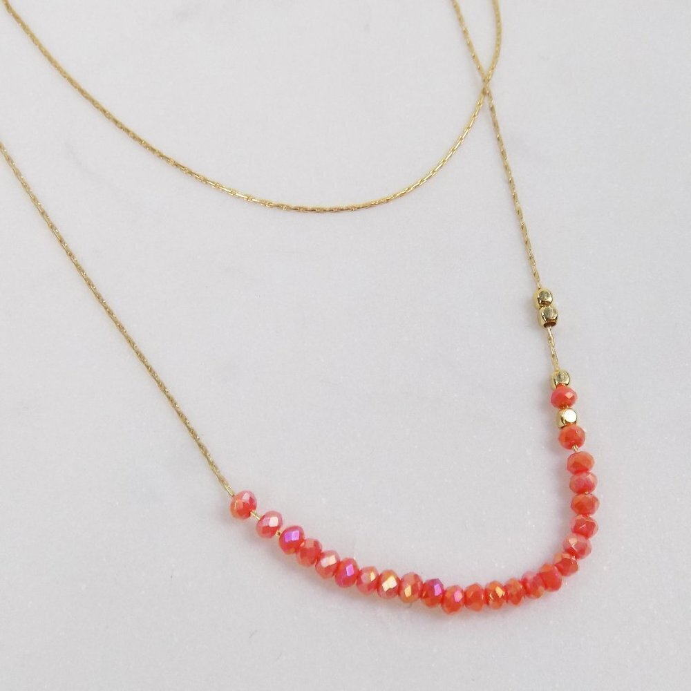 delicate layered stone 2 layer beaded choker gold chain